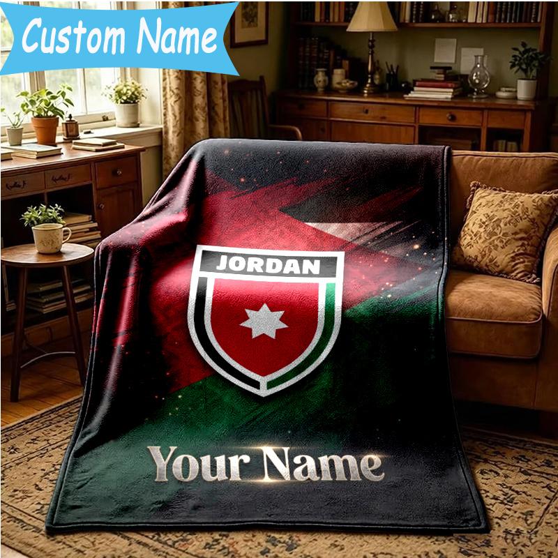 Custom Name Jordanian football Blanket Flannel Blanket for Camping, Hiking, Garden Parties, Picnic Essentials,gift for family and friend