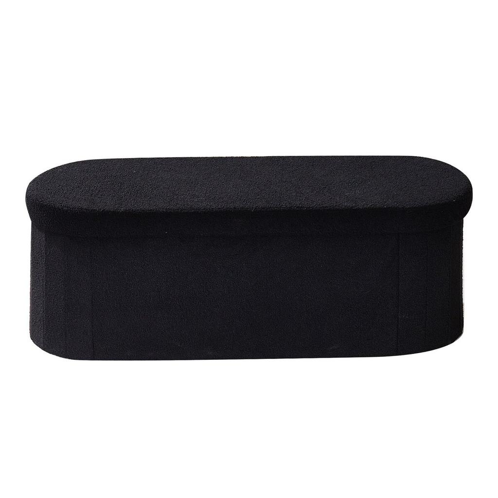 Oval Storage Ottoman Bench, Foldable Teddy Fleece End of Bed Bench, Folding Upholstered Bed Ottoman Chest with Large Storage Space, Supports 660 lbs,