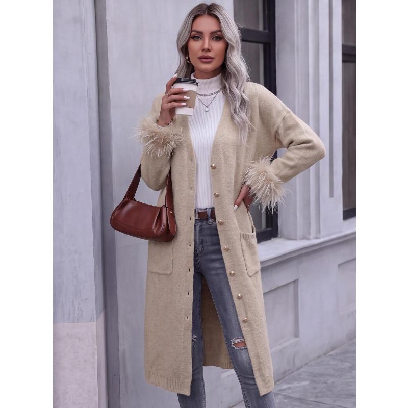 YYFS Women's Fashion Casual Fall Winter Solid Color Print Long Sleeve V-Neck Sweaters