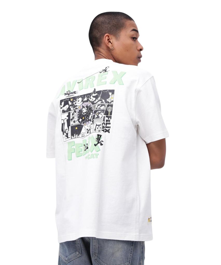 Avirex FELIX COMICS Short Sleeve Size T-SHIRT, Felix, Men's T-Shirt, 2XL, 030, White, 783-5134036