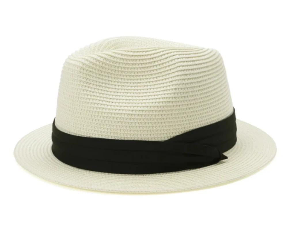

Summer Fedora Short Brim 4cm Straw Hat Men Women Sun Hat Big Size Big Head Trilby Hats L(58-60CM) молоко, білий колір