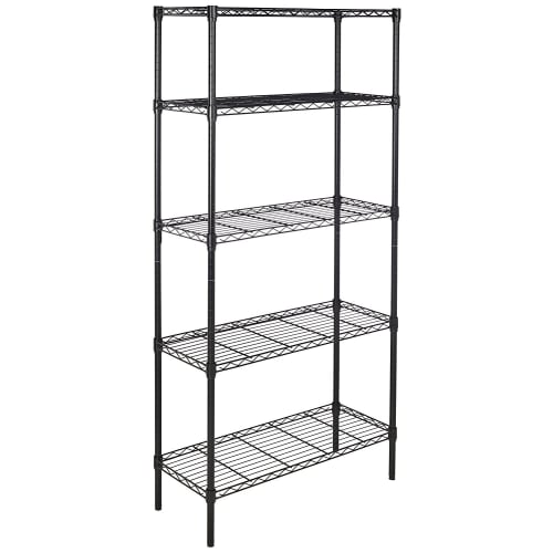 Basic 5-Tier Steel Shelf, Metal Rack, 794kg Load Capacity, 91.4cm Wide x 35.6cm Deep x 183cm High, Black