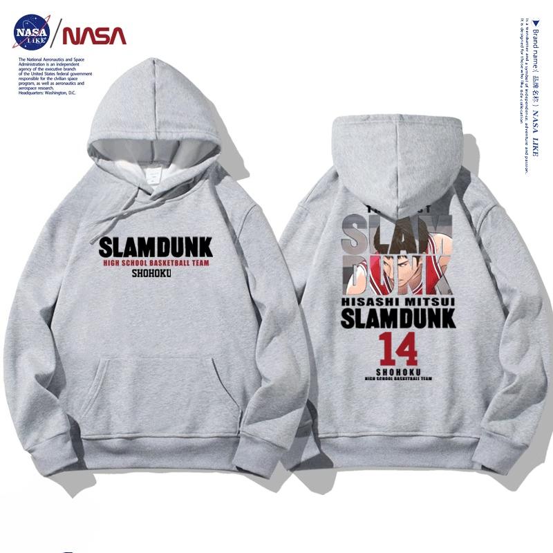 NASA joint autumn and winter cartoon slam dunk print student hooded sweatshirt men and women plus velvet long-sleeved pullover