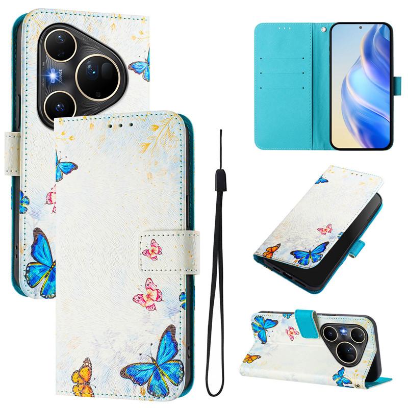 Luxury Flip Leather Case For Huawei Pura 80 Ultra 5G Flip Cover For Huawei P80 Pura 80 Pro+ Plus Wallet Bags Flower Cases Shell