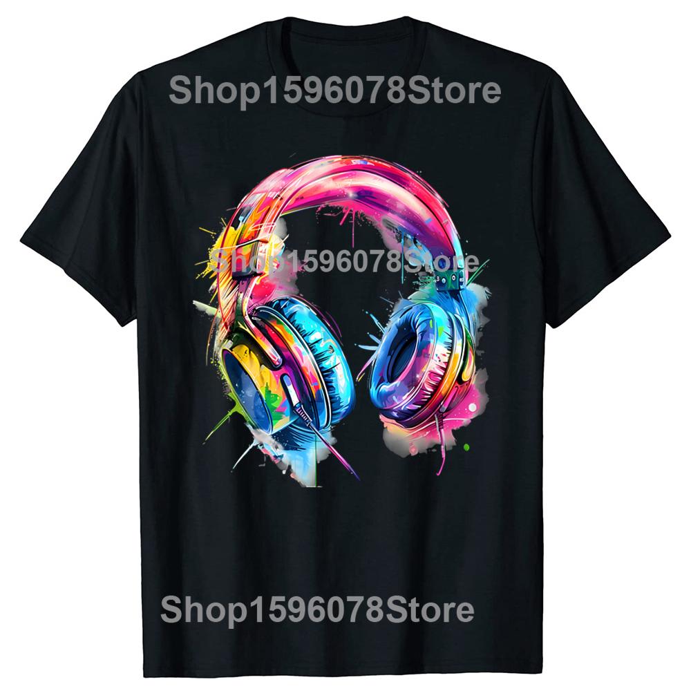 Headphones Music DJ Colourful Lover T Shirts Short Sleeve Gifts Mens Clothing Fashion Casual Loose Oversized T Shirt