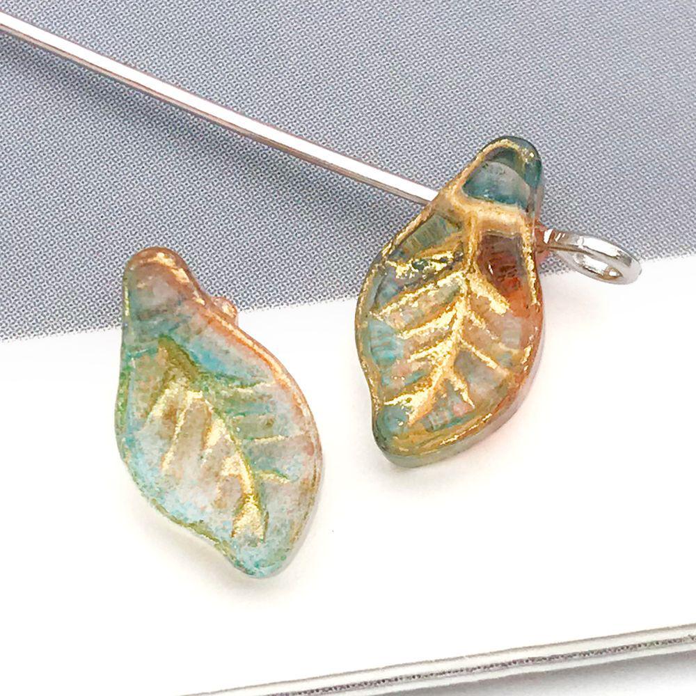 Set of 20 Colorful Transparent Glass Leaf Charms with Gold Edging for DIY Bracelets, Necklaces, and Accessories