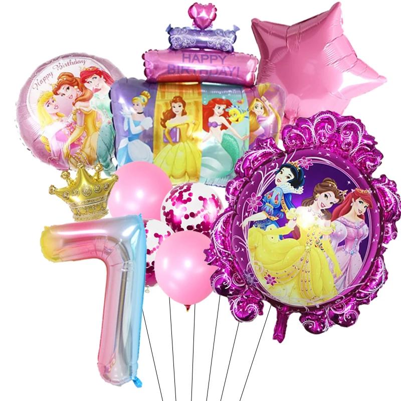 Princess Cinderella Belle Mermaid Balloons 32Inch Number Birthday Party Decoration Princess Helium Balloon Set Girls Baby Shower