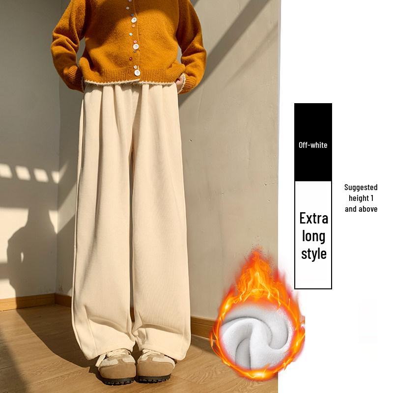 Coffee-Colored Chenille Wide-Leg High-Waisted Pants for Women - Autumn/Winter 2026 Plus Velvet Petite Loose Casual Sweatpants