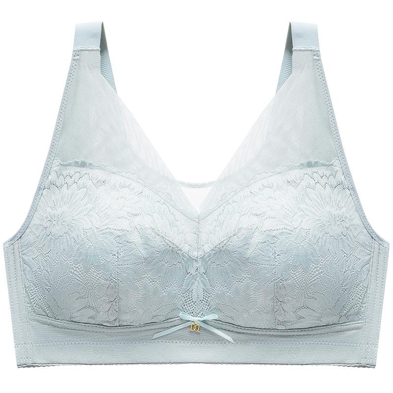Big Breasts Show Small Underwear Women's Summer Thin Section Gathered Without Steel Ring Seamless Large Size Anti-glare and Anti-sagging Bra