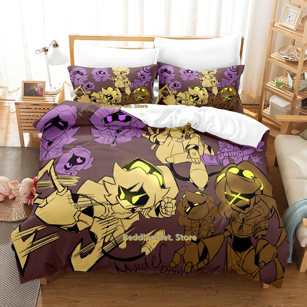 Comforter Murder Drones Bedding Set Cartoon Anime Three-Piece Set Adult Kid Bedroom Three-Piece Suits 3D Kawaii Queen Size Bed Sheets