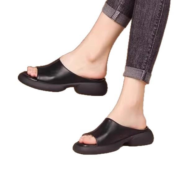 Lightweight Thick-soled Cool Slippers 2025 New Summer Flat-bottomed One-word Drag Retro Casual and Comfortable Soft-soled Slippers Women's Shoes