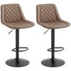 Bar Stools Set of 2, Retro Adjustable Kitchen Stool, Swivel PU Leather Upholstered Bar Chairs with Back, Footrest and Steel Base, Brown