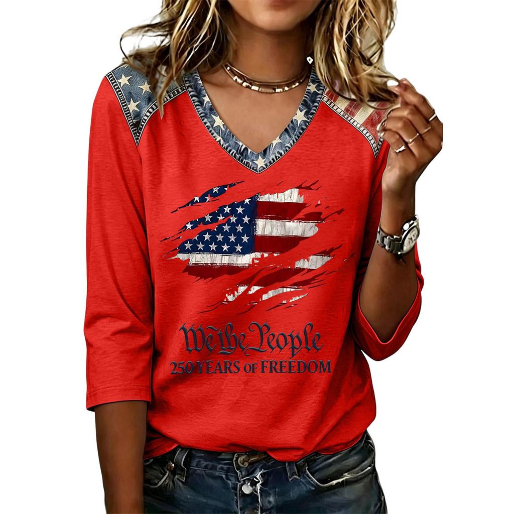 Women's Fashion Casual Independence Day Print Top