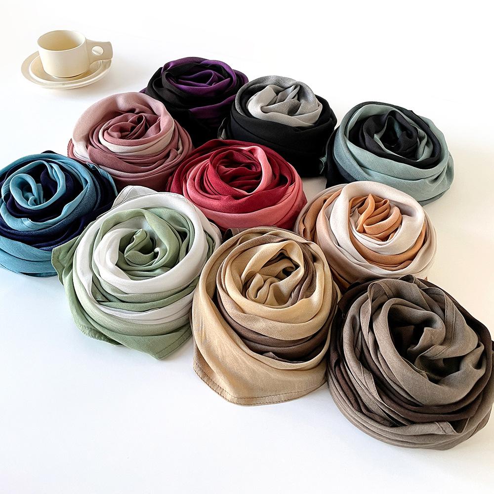New Retro Cotton and Linen Scarf Rainbow Color Gradual Change Scarf Solid Color Silk Scarf Shawl Women's Versatile Pleated Silk Scarf