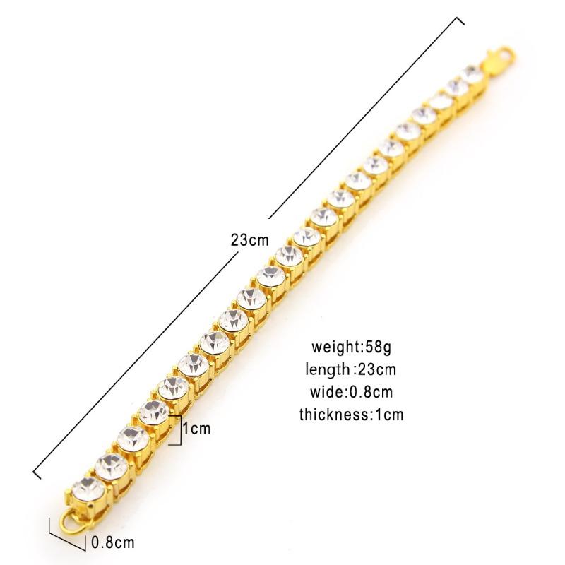 Hip-hop diamond bracelet - men's 8mm chunky single row rhinestone bangle