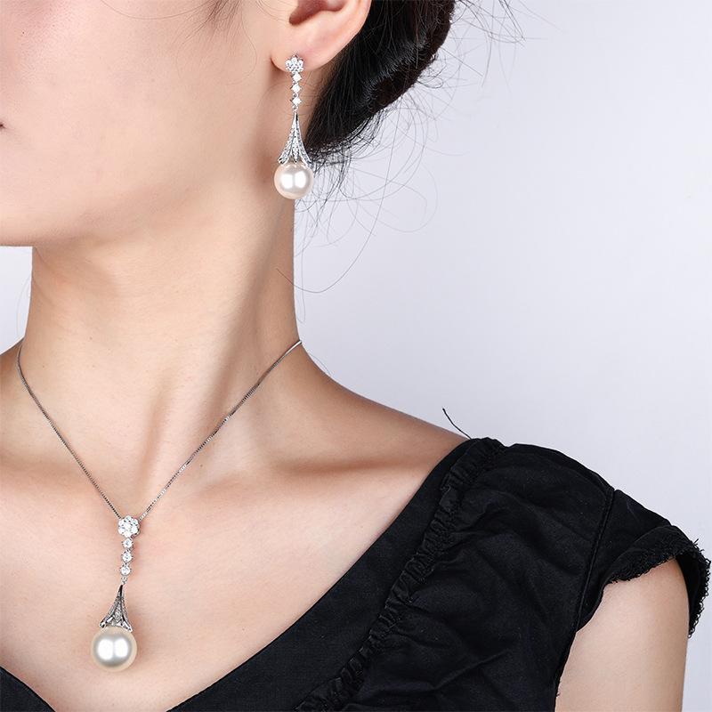 Jewelry Copper Bottom Gold-Plated Inlaid Pearl Temperament Fringed Set Women 16-14Mm