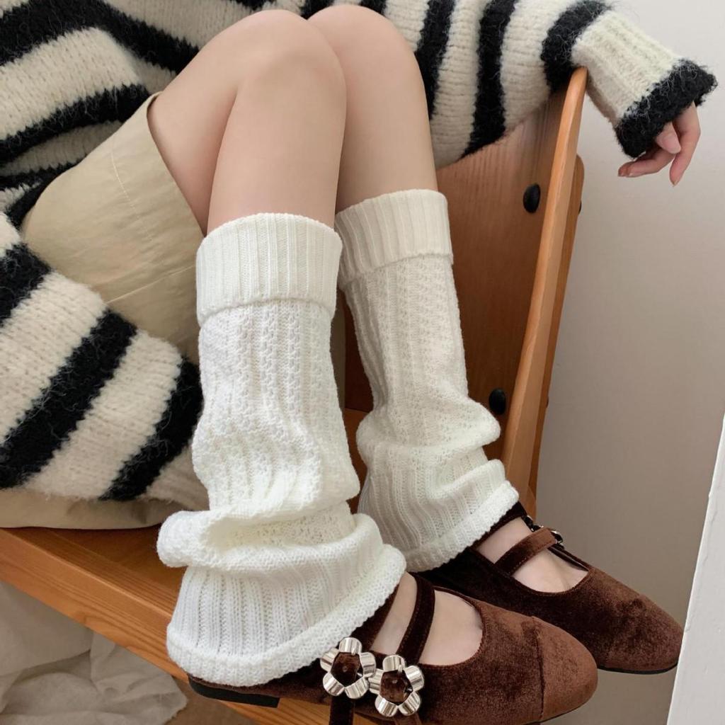 Women's Japanese Style Gray Knitted Wool Leg Warmers: Autumn/Winter Yoga Pants Accessories