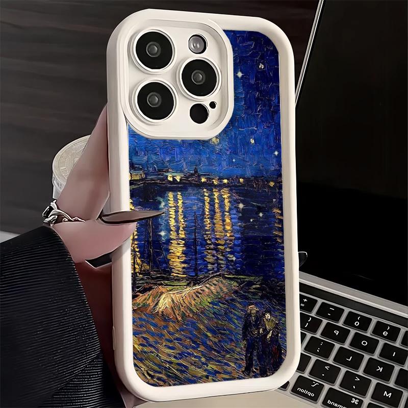 Phone Case for iPhone 17 Air 16E 15 16 Pro Max Van Gogh Oil Painting Aesthetics Cover 14 Plus 13 12 Mini Soft Shell Silicone Fun