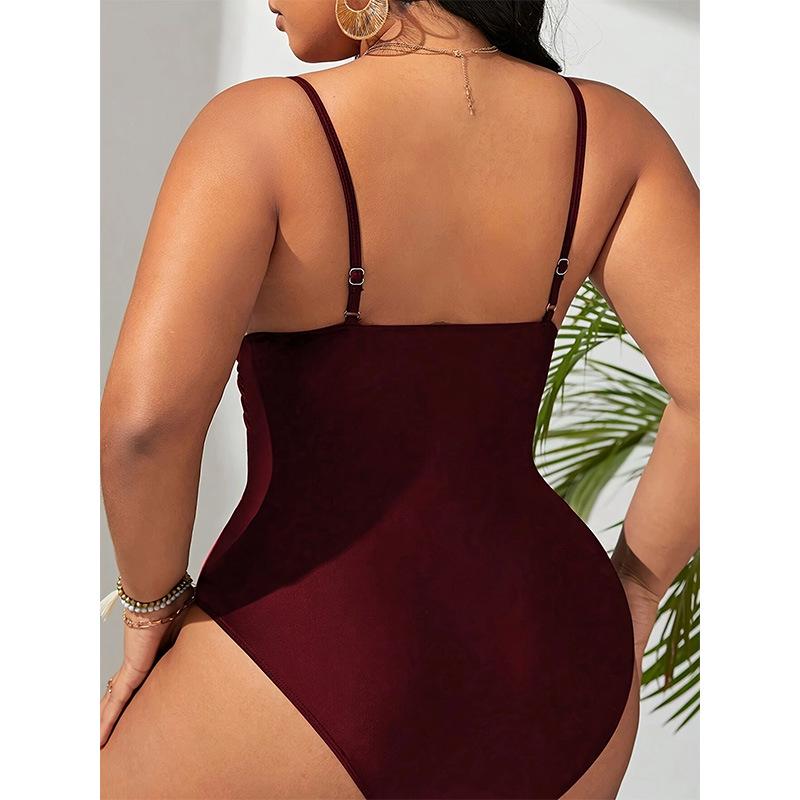 Sexy Solid Color Plus Size Tankini Swimsuit for European and American Markets