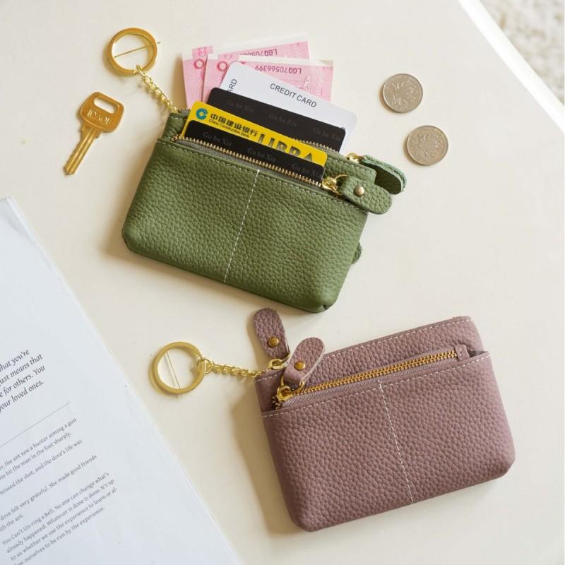 Genuine Leather Mini Coin Purse Women Small Wallet With Card Slots Key Holder Soft Cowhide Compact Clutch