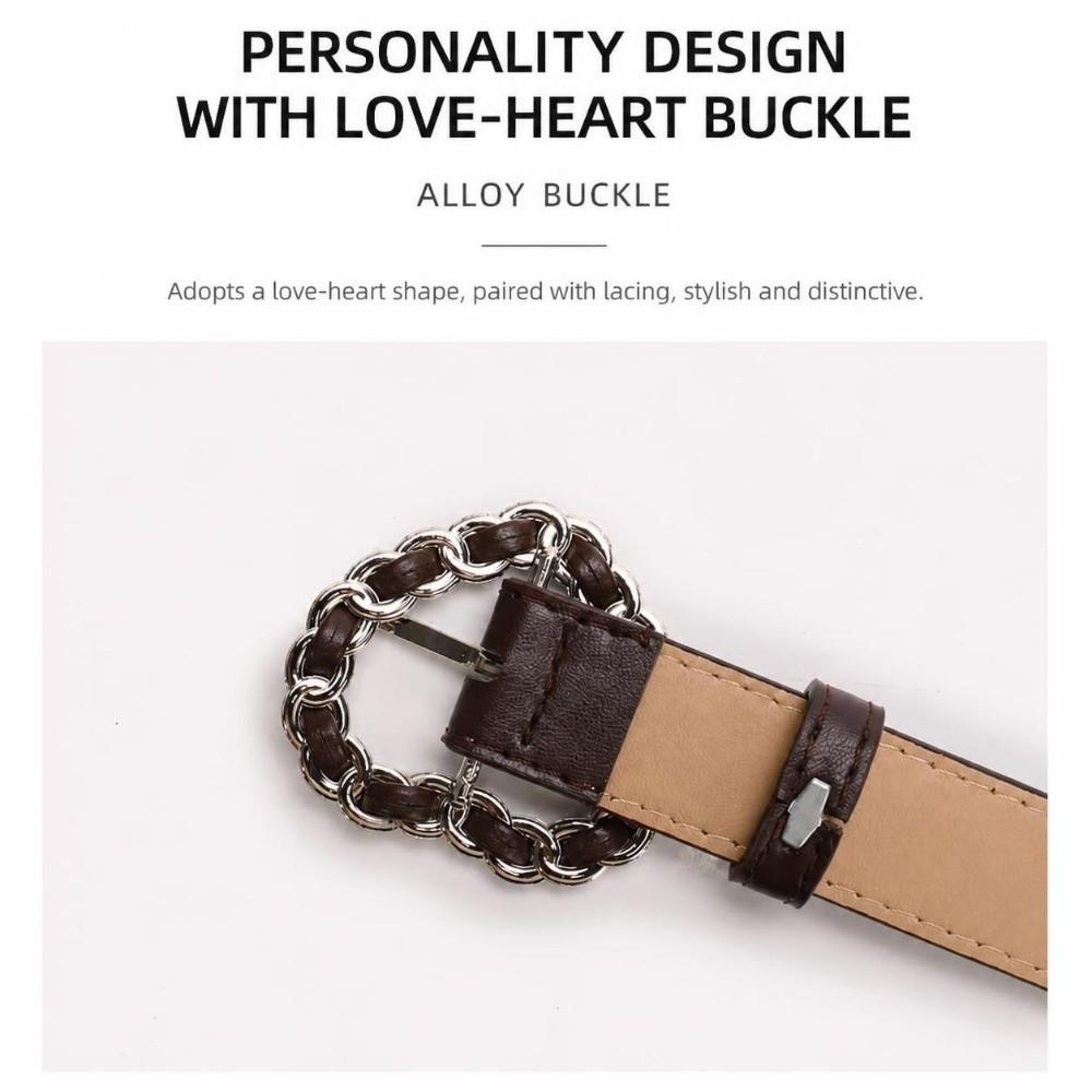 Adjustable Heart Buckle Belt Vintage Faux Leather Waistband  For Dress Jeans Skirt