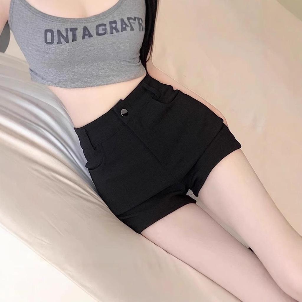 Women's Black Hot Pants: High-Waist Spicy Style, Plus Size, Summer Casual Wide-Leg Shorts for Slimming Effect