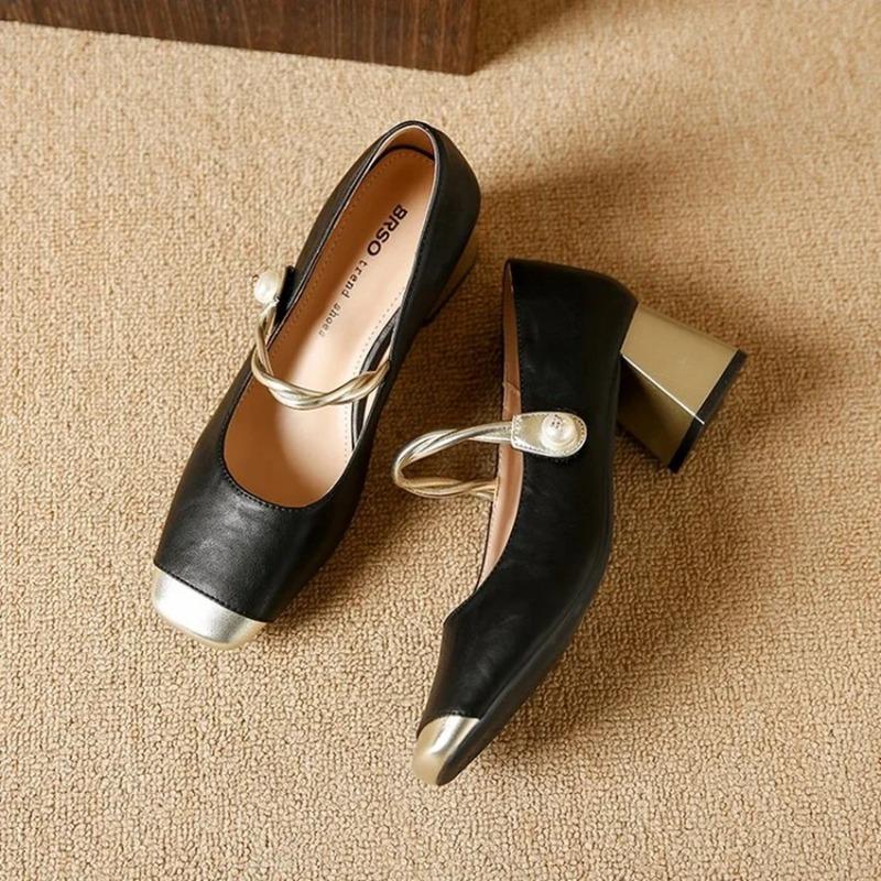 Shoes Female  Fashion Square Toe Women's Pumps Autumn Shallow Mixed Colors Outdoor Casual Chunky Heels Office Ladies Shoes