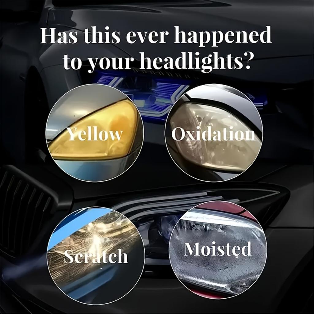 Professional Car Headlight Restorer Fluid – Removes Scratches, Fog & Yellowing, Restores Brightness & Clarity for Front/Rear Lights