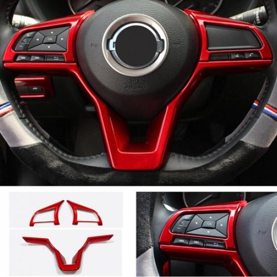 For Nissan Altima Versa Sentra KICKS Red ABS Car Interior Steering Wheel Trim 3X