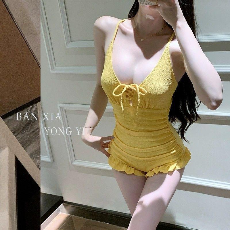Chicken Yellow One-piece Swimsuit Women s Belly Back Show Slimming Conservative Girl Student Vacation Hot S