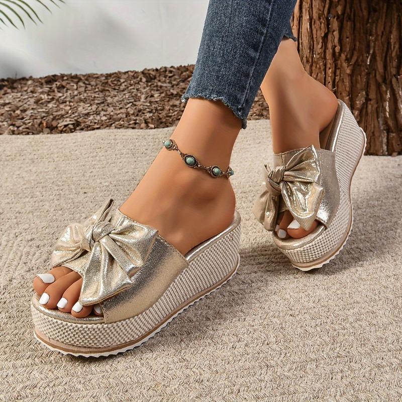 Women's Thick Sole Sandals Solid Color Versatile Bow High Quality Platform