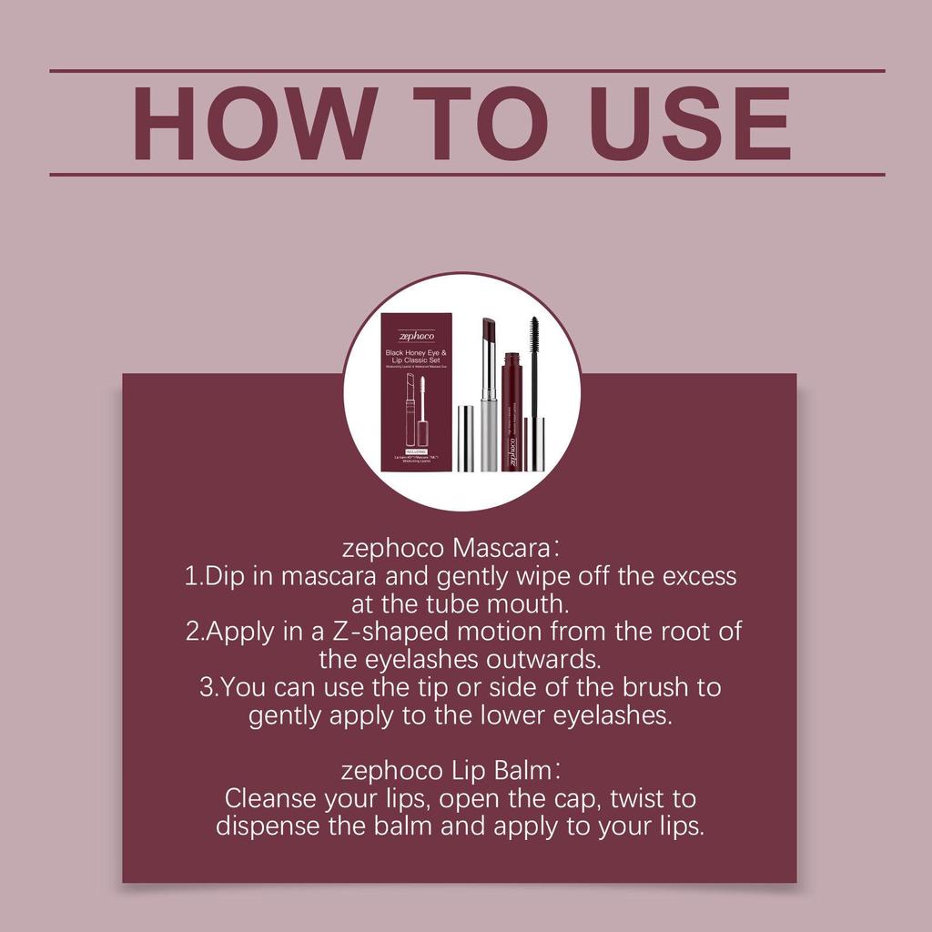 Zephoco Black Honey Eye & Lip Set: Moisturizing Glossy Lipstick & Eyelash Curler Beauty Kit