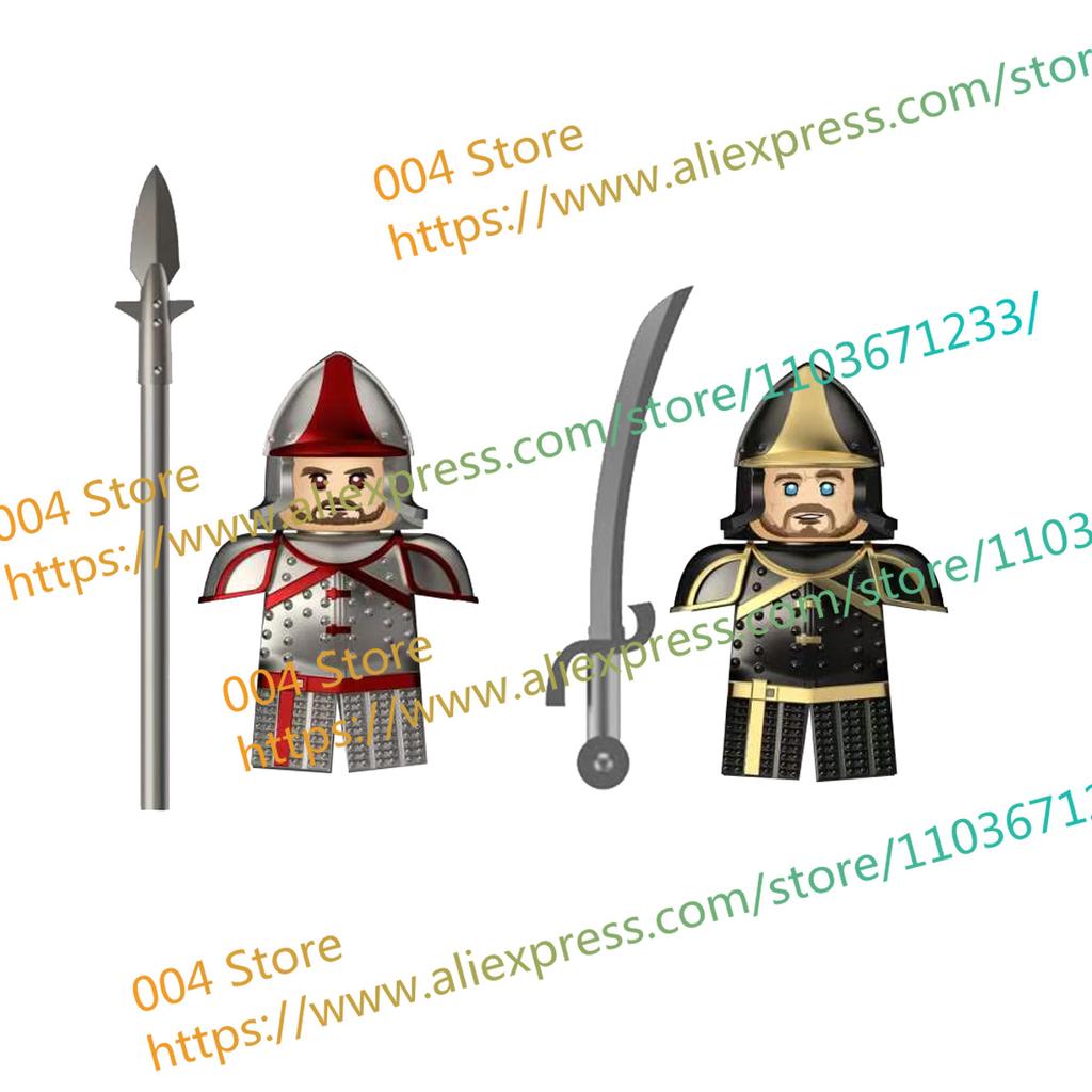 N511U-518U N335-337 Mittelalterliche Burg Ritter Bausteine Figuren Vierseitiger UV-Druck Waffen Zubehör Spielzeug Kindergeschenke F030