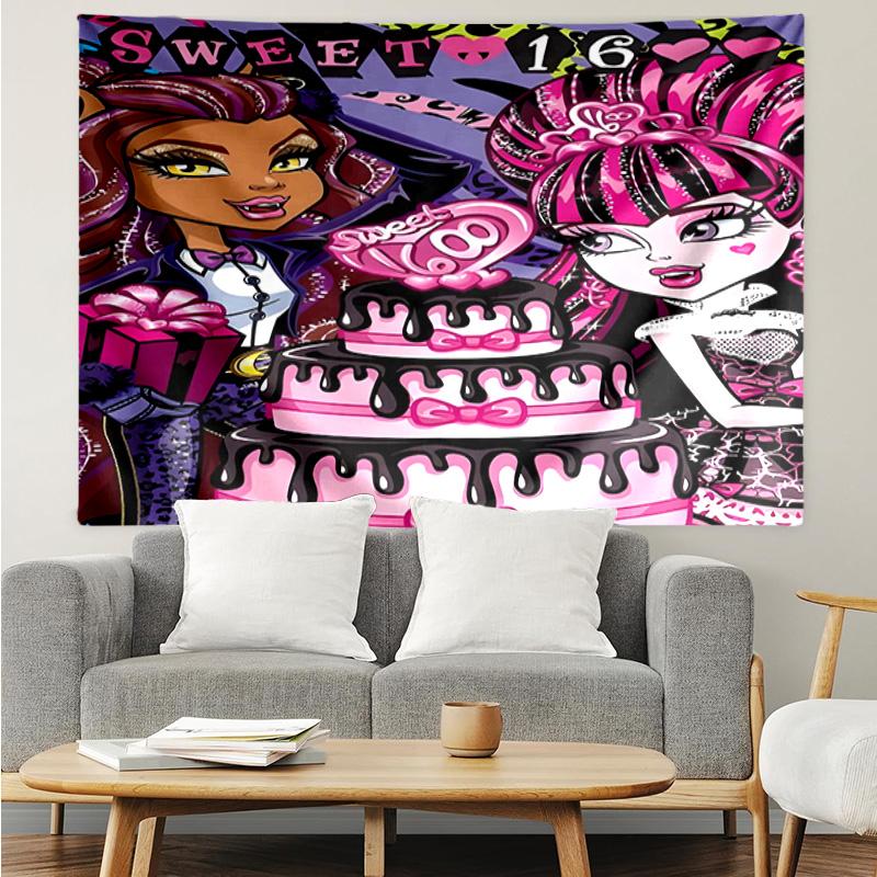 Monster-High Party Tapestry Hanging for Bedroom,Livingroom, Playroom,Decor Art Room Wall Tapestry Holiday and Birthday Gifts