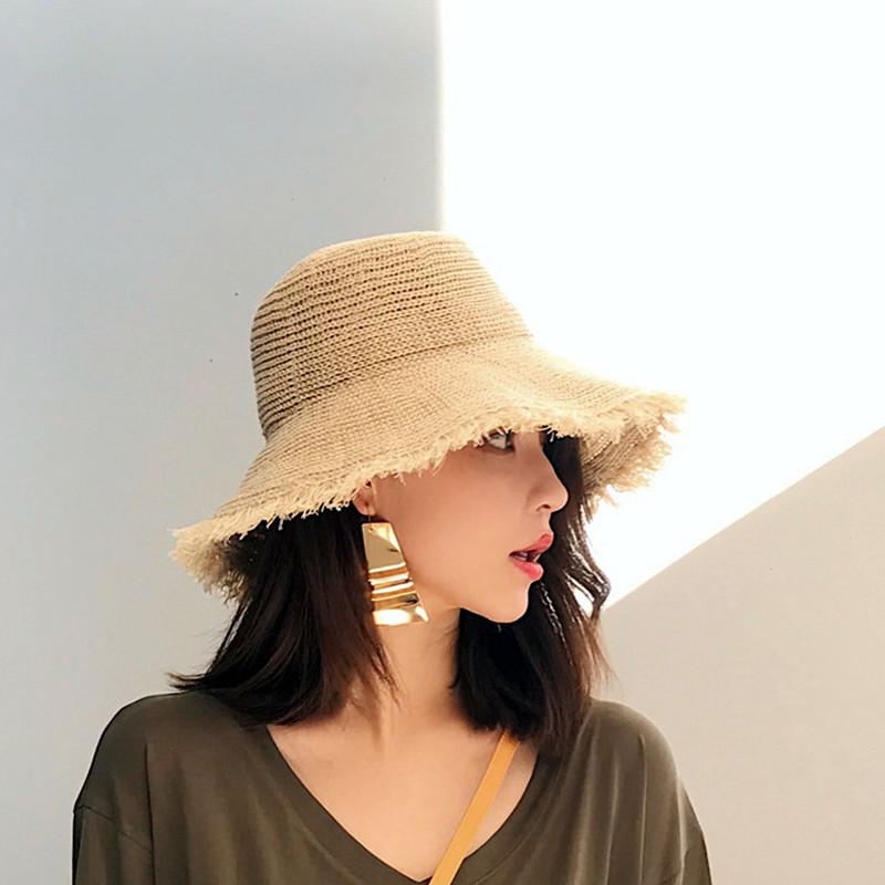 Women Fashion Hats Wide Large Beach Sun Hats Solid Visor Hat Straw Cap Female Sun Protection Hat Accessories