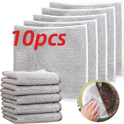 1/3/10PCS 20CM Silver Wire Rag Single/Double Layer Cleaning Cloth Grid Non-stick Oil Rag Kitchen Stove Dishwashing Reusable Cleaning Cloth