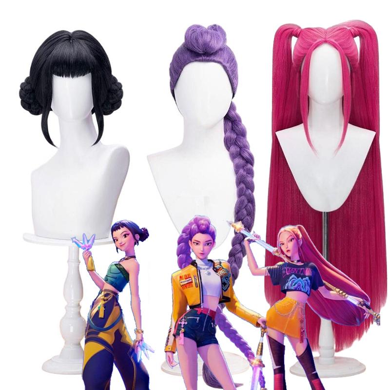 KPO-P Style Synthetic Cosplay Wig Mi-ra Rum-i Zo-e Inspired Long Purple Black Red Heat Resistant Hair Carnival Anime Party
