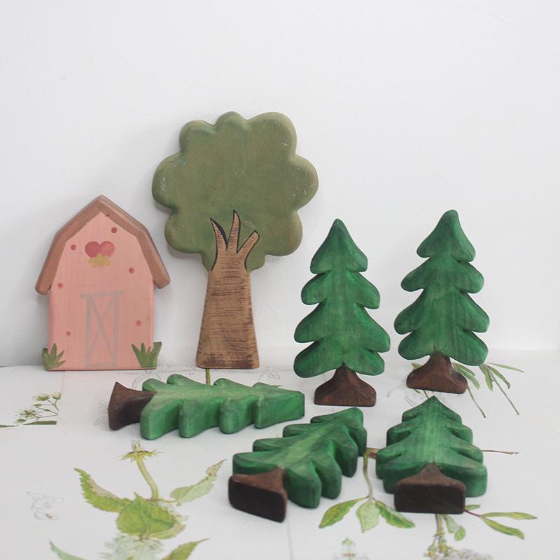 5pcs/set Wooden Christmas Tree Decor Desktop Ornament Window Display Office Gift Mini Pine Decoration Home Decoration
