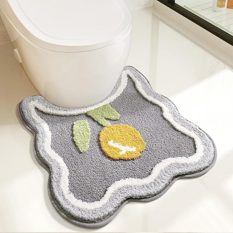 Toilet Bath Rug, U-Shaped Non-Slip Toilet Rug, Flower Rug for Bathroom Floor Soft Plush Microfiber Mat Super Absorbent Washable Bath Shower Mat, 19.5 1 8  x 1 10  (Square)