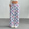 Women's Casual Fashion Printed Elastic Waist Loose Straight Leg Pants With Rope
