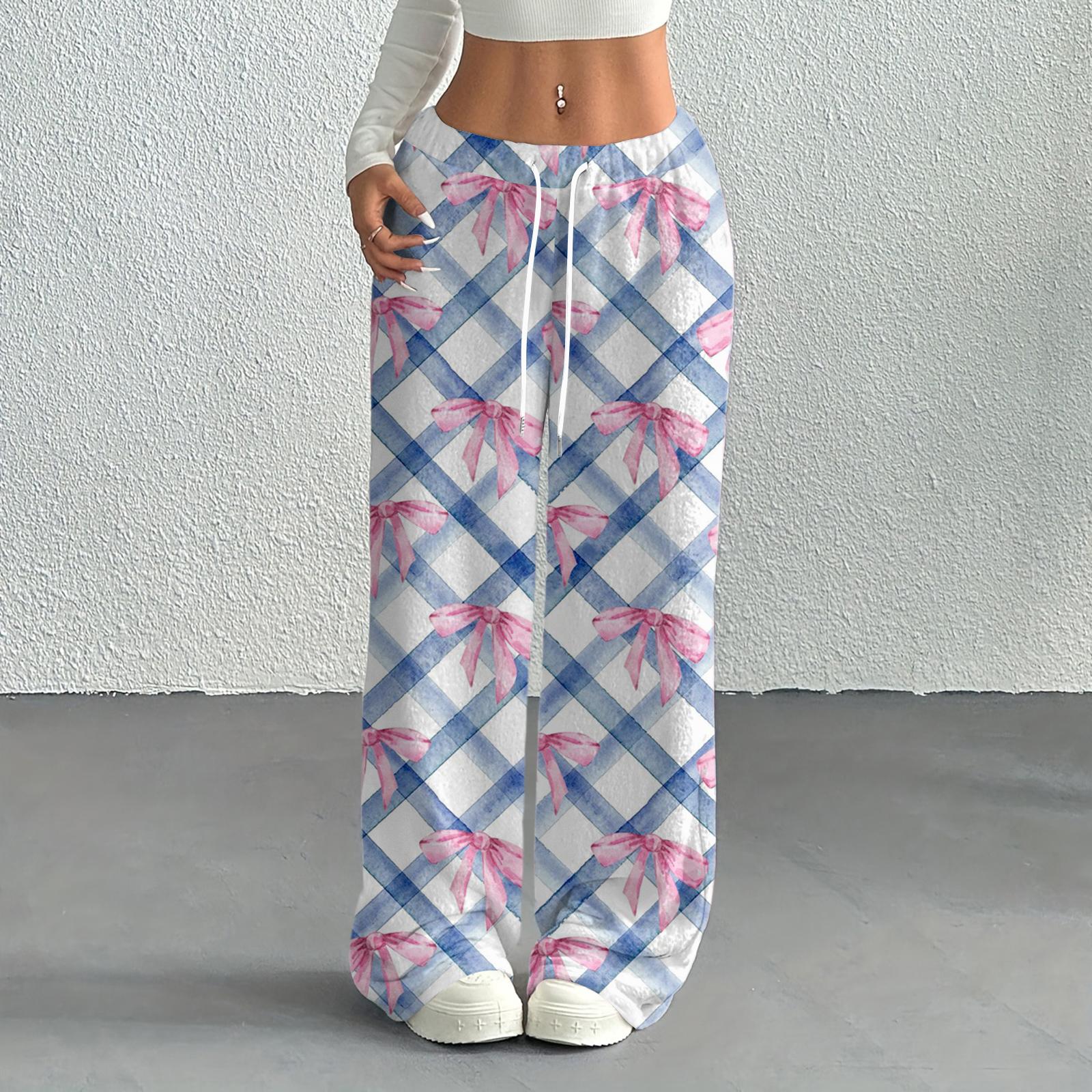 

Женские повседневные модные брюки с принтом, эластичной талией, свободные, с прямыми штанинами, с веревкой S