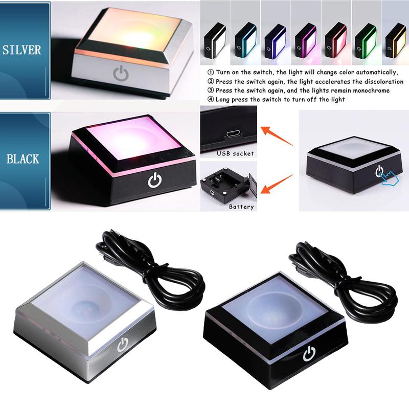 LED Colorful Light Light Rotating Crystal Display Base Stand fors Glass