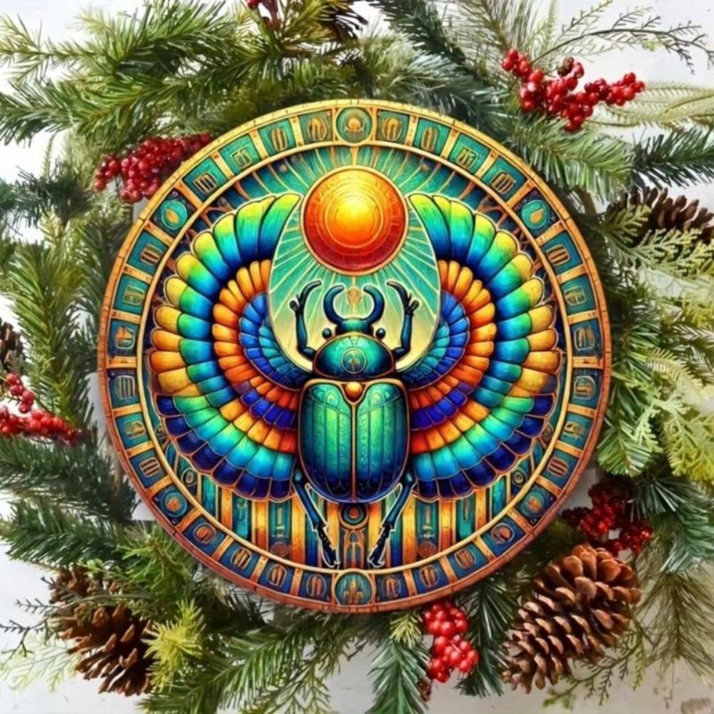 Ancient Egyptian Scarab Metal Wall Art Decor 8x8 Inch Colorful Iron Painting Home