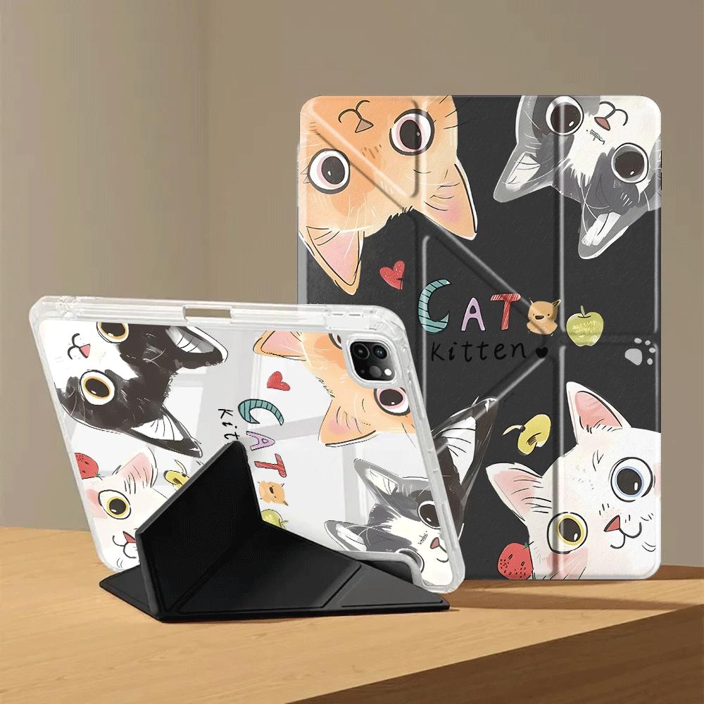 Cartoon Cute Cat Tablet Case For iPad Air 4 5 M3 M2 1 2 M4 11inch Pro 11th 10th 9th 8th 7th 12.9inch Mini 6 7 Pro 2025 Y-Fold