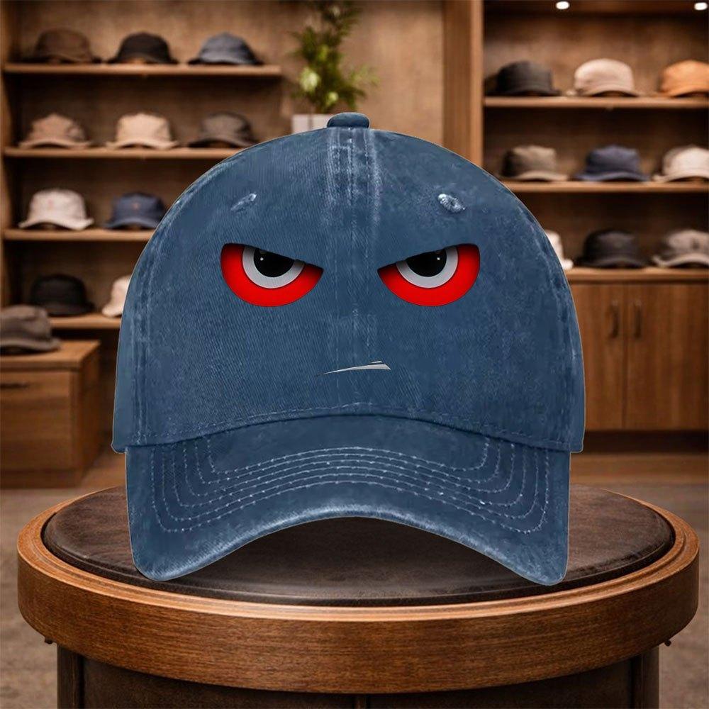 Angry Face Print Baseball Cap Adjustable Fitted Casual Bucket Hat Lightweight Woven Buckle Closure Fashionable Outdoor Hat