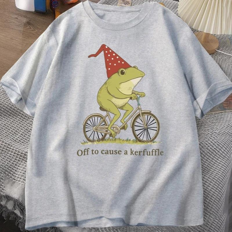 Off To Cause A Kerfuffle Frog T-Shirt Funny Weirdcore Sayings Unique Tshirt Adults Joker Women Graphic Tee Women Summer Tops Y2K