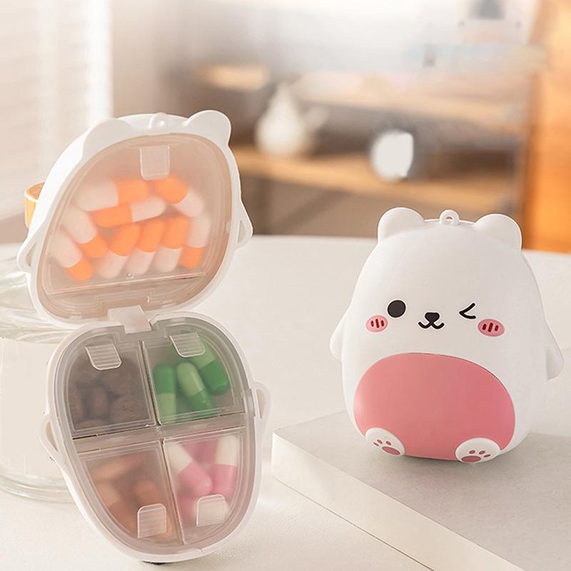 Cute Cartoon Small Bear Portable Double-Layer Compartment Going Out Packed Separately Medicine Storage Plastic Pill Box