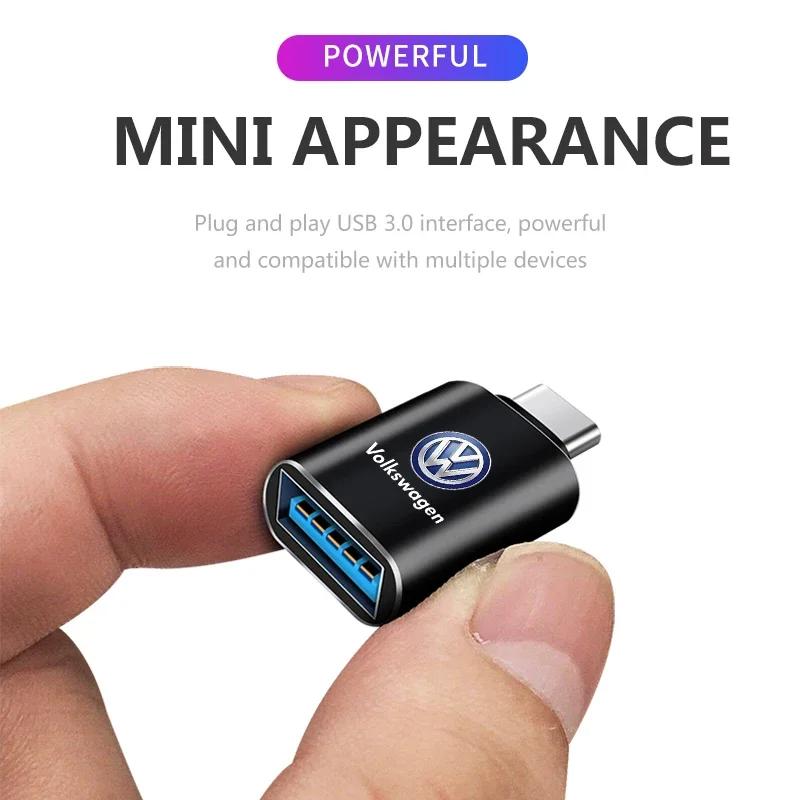 For Volkswagen Car Type-C To USB 3.0 Interface Mini Converter Charging Adapter for Volkswagen VW GTI Rline R Golf Amarok Phaeton