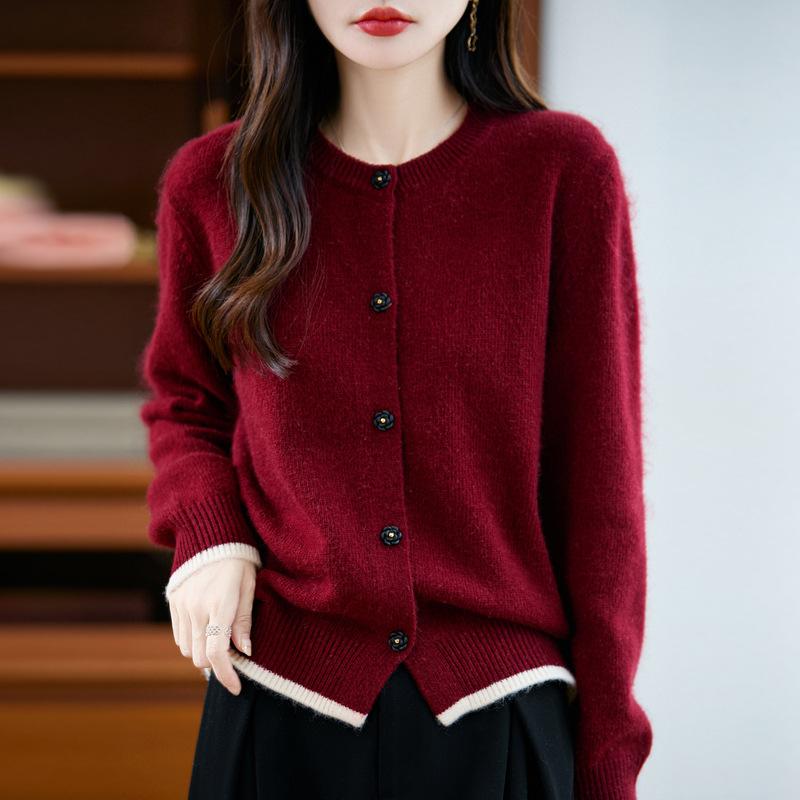 Round-neck Knitted Cardigan, Long-sleeved, Color-blocked, Soft and Loose Warm Jacket, New Autumn and Winter Style