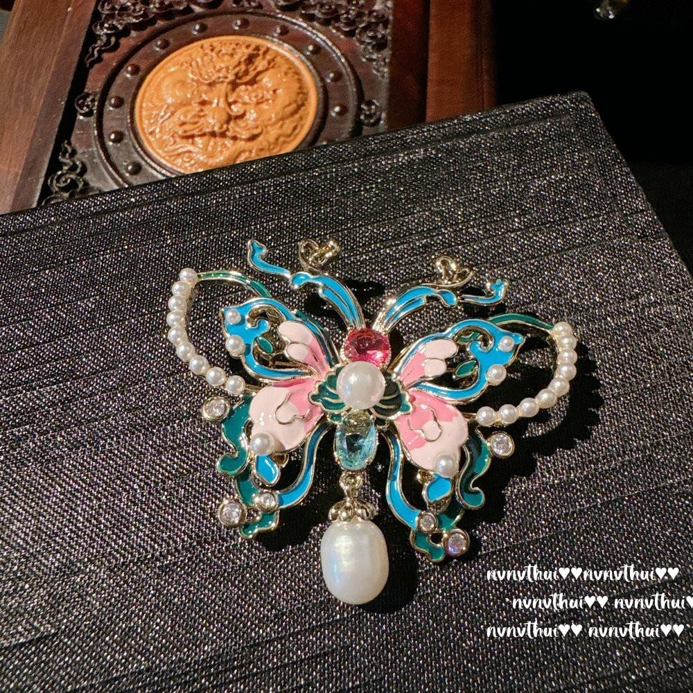 Закат Расплавленное Золото, Сумеречный Желтый Каплевидный Драгоценный Камень Бабочка Ожерелье, Новый Китайский Стиль, Капельная Глазурь Эмаль Бабочка Брошь, Комбинация